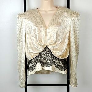 Vintage Ann Ciona for Beker Fashion polka dots lace blouse silk romantic size 12